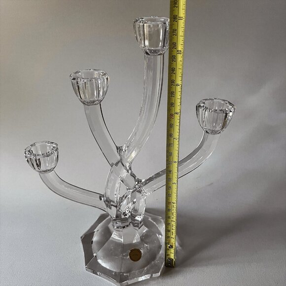 Vintage Full Lead Crystal 4-Arm Candle Holder MCM Minimalist Candelabra Germany - Picture 5 of 10